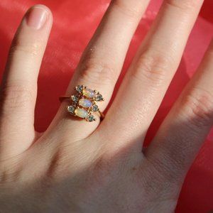 Vintage Glass Opal and Rhinestone Ring